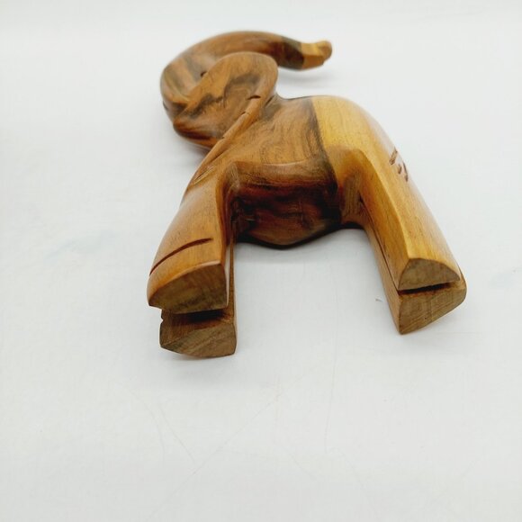 Hand Carved Wooden Elephant Sculpture Trunk Up MCM 2 Tone Wood 8" - Picture 5 of 7